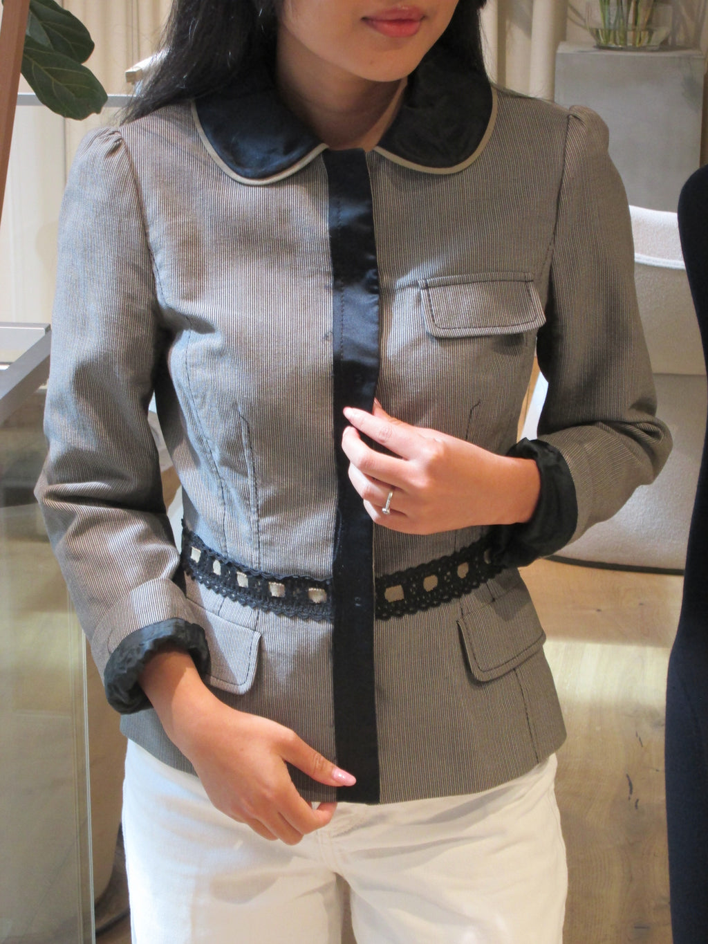 ALBERTA FERRETTI 2004 Pinstripe Peplum Jacket