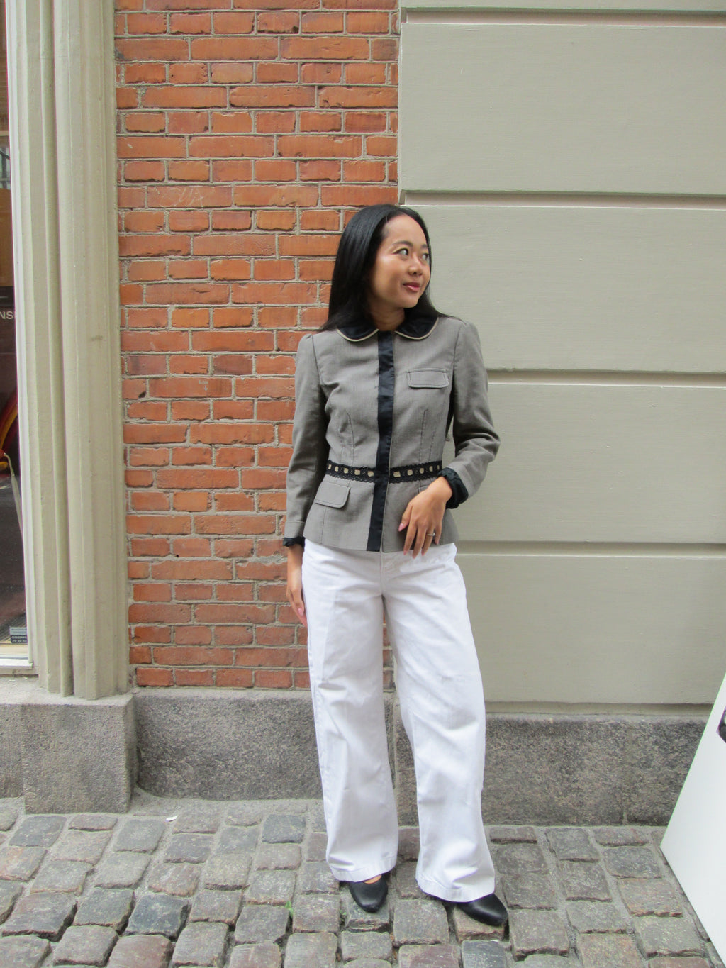 ALBERTA FERRETTI 2004 Pinstripe Peplum Jacket