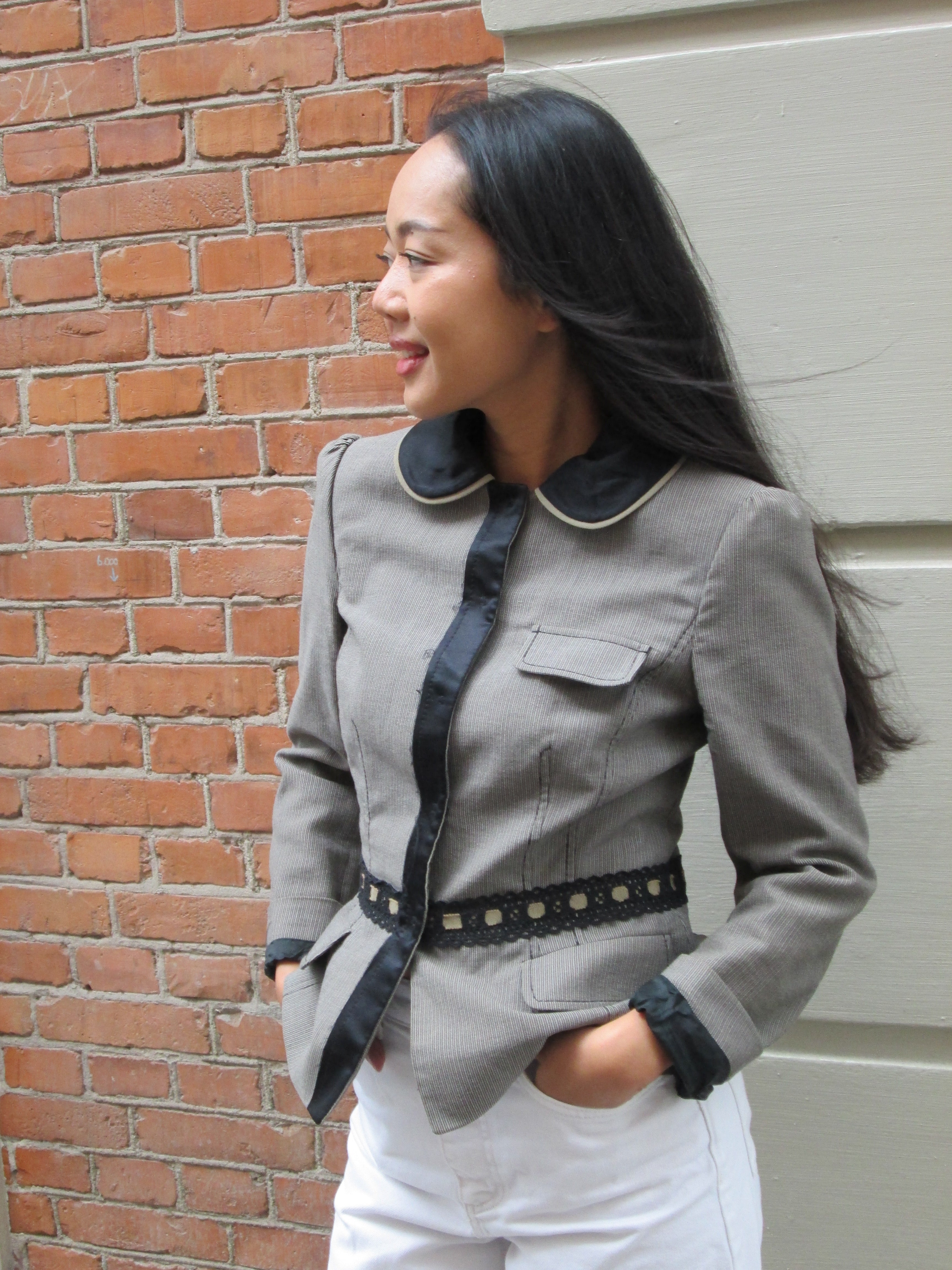 ALBERTA FERRETTI 2004 Pinstripe Peplum Jacket