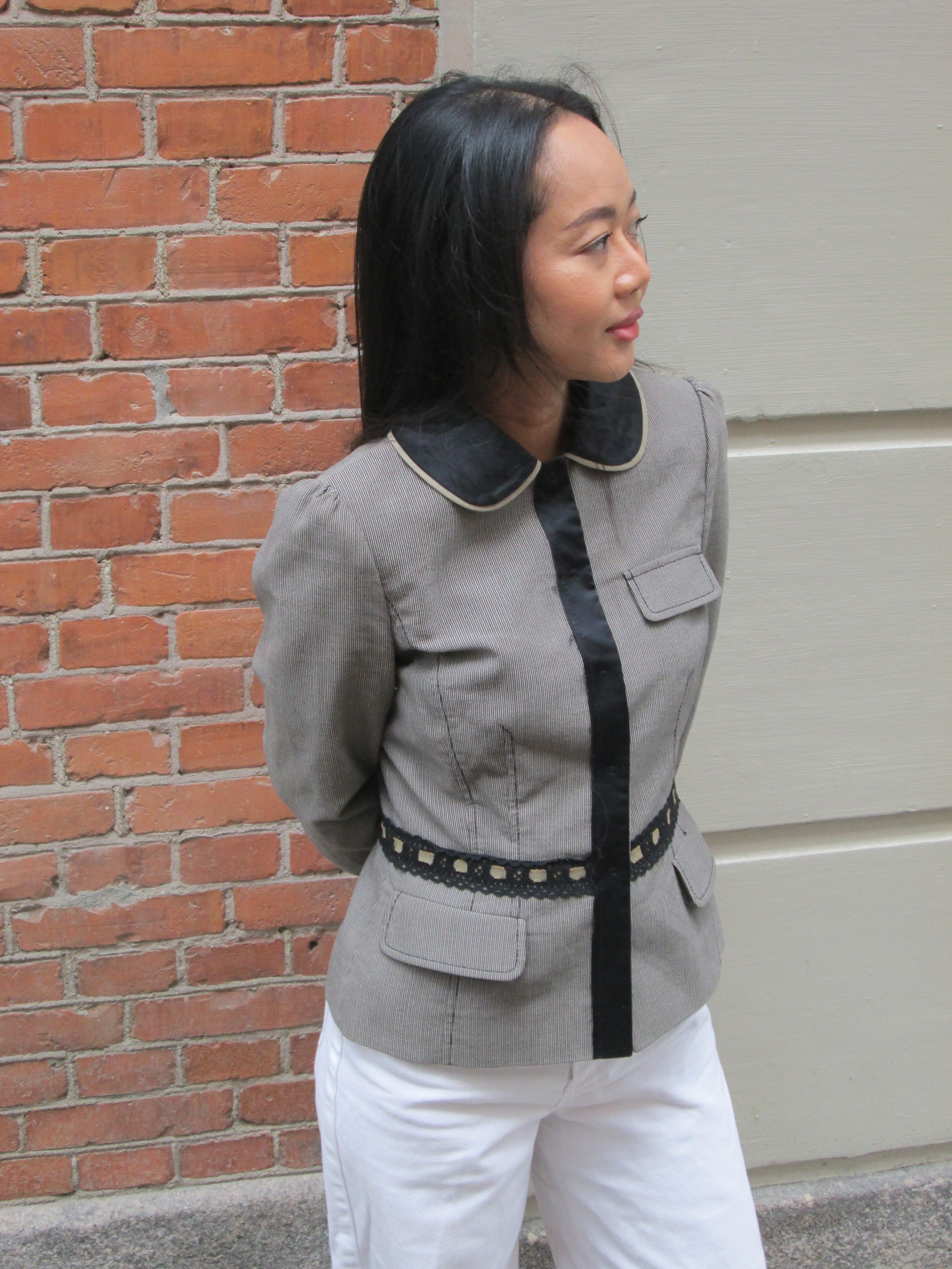 ALBERTA FERRETTI 2004 Pinstripe Peplum Jacket